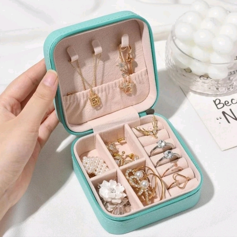 1pc Solid Color Jewelry Box, Modern Portable PU Plain Multifunction Jewelry Stor